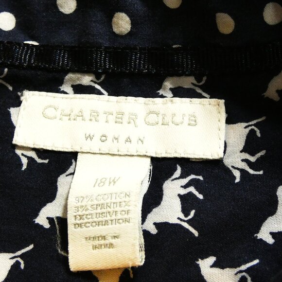 Blue Blouse Size 18W Charter Club Horses Smock Long Sleeve Pleats Equestrian - Picture 4 of 6